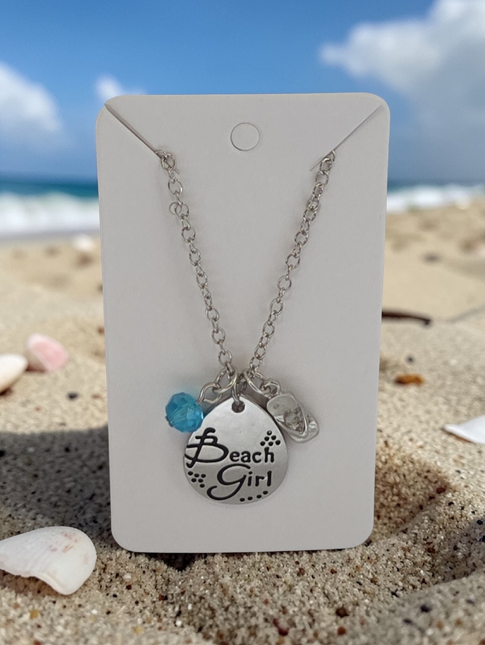 Beach Girl Silver Necklace with Blue Accent